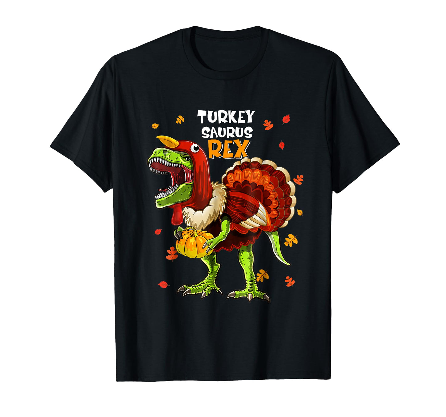 Turkey Saurus Rex Dinosaur Pumpkin Funny Thanksgiving Kids T-Shirt