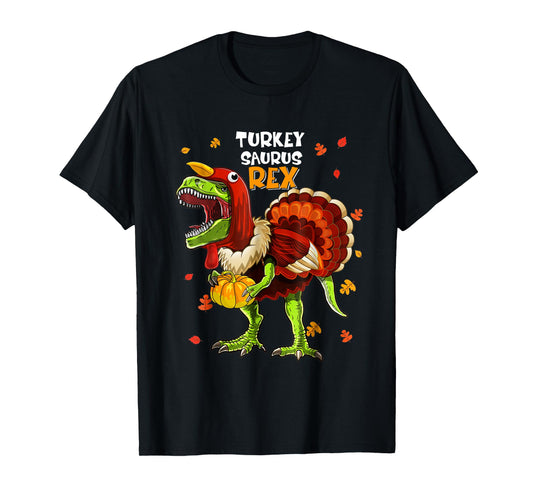 Turkey Saurus Rex Dinosaur Pumpkin Funny Thanksgiving Kids T-Shirt