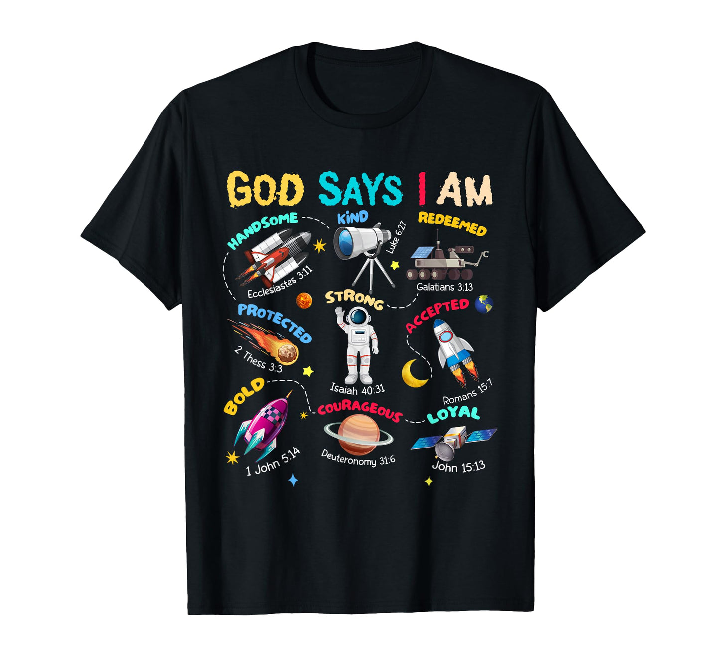 God Says I Am Planets Science Solar Star System Christ Bible T-Shirt