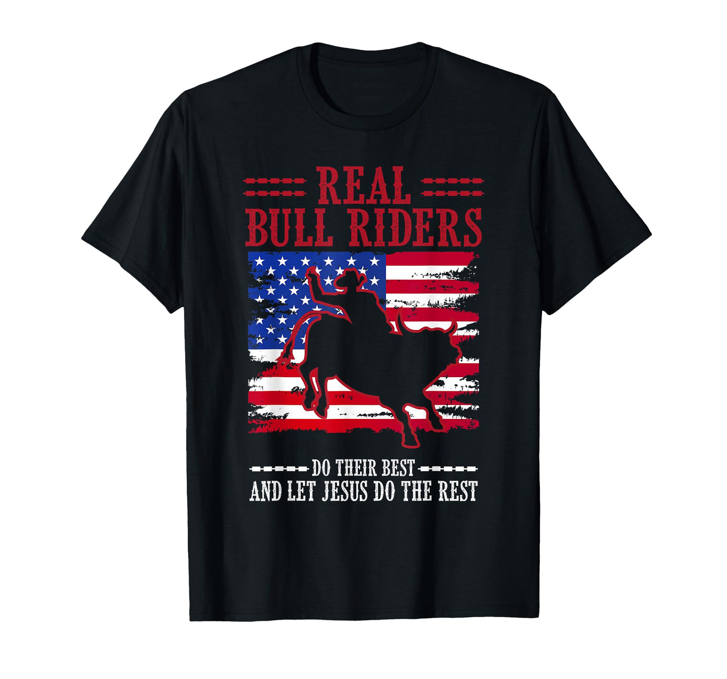 Bull Riding American Flag Rodeo Patriotic Christian Rider T-Shirt