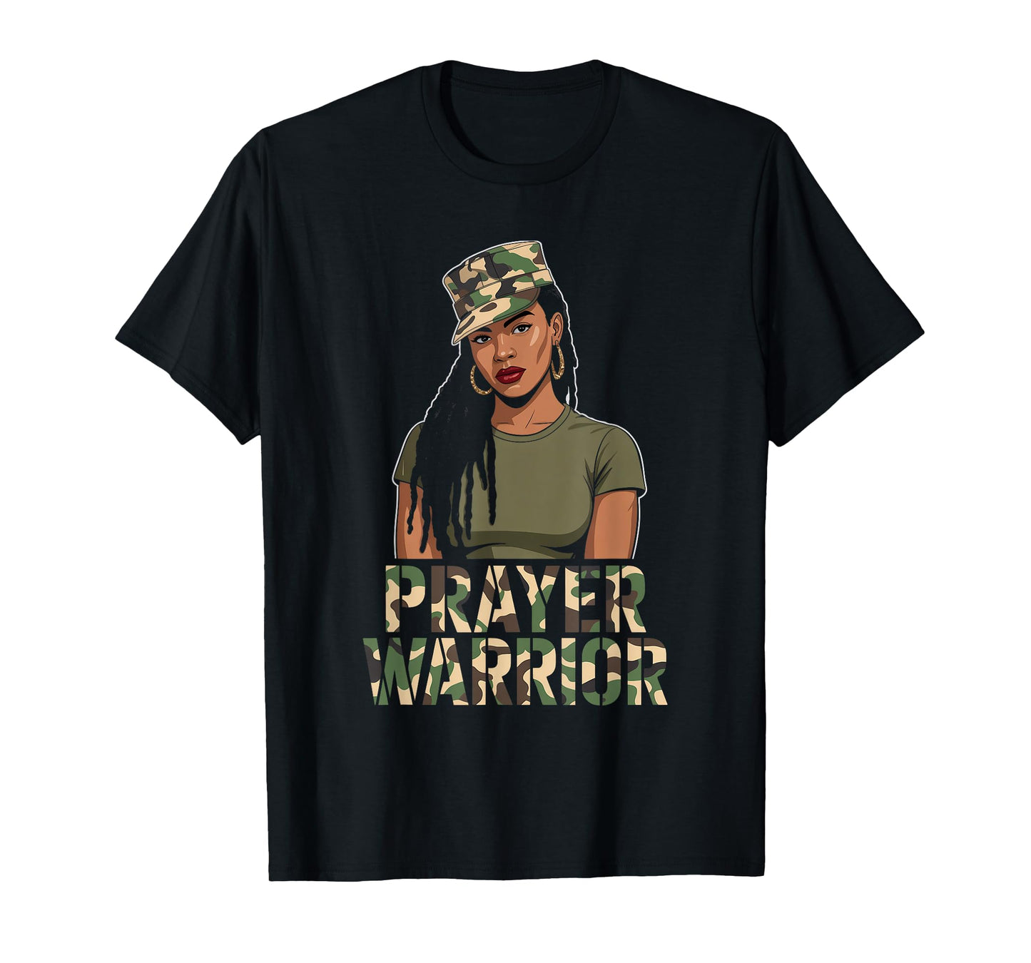 Black Girl Women Camo Prayer Warrior God Jesus Christian T-Shirt