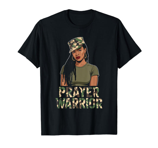 Black Girl Women Camo Prayer Warrior God Jesus Christian T-Shirt