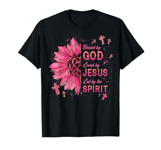 Blessed by God Loved by Jesus Sunflower Christian Faith T-Shirt