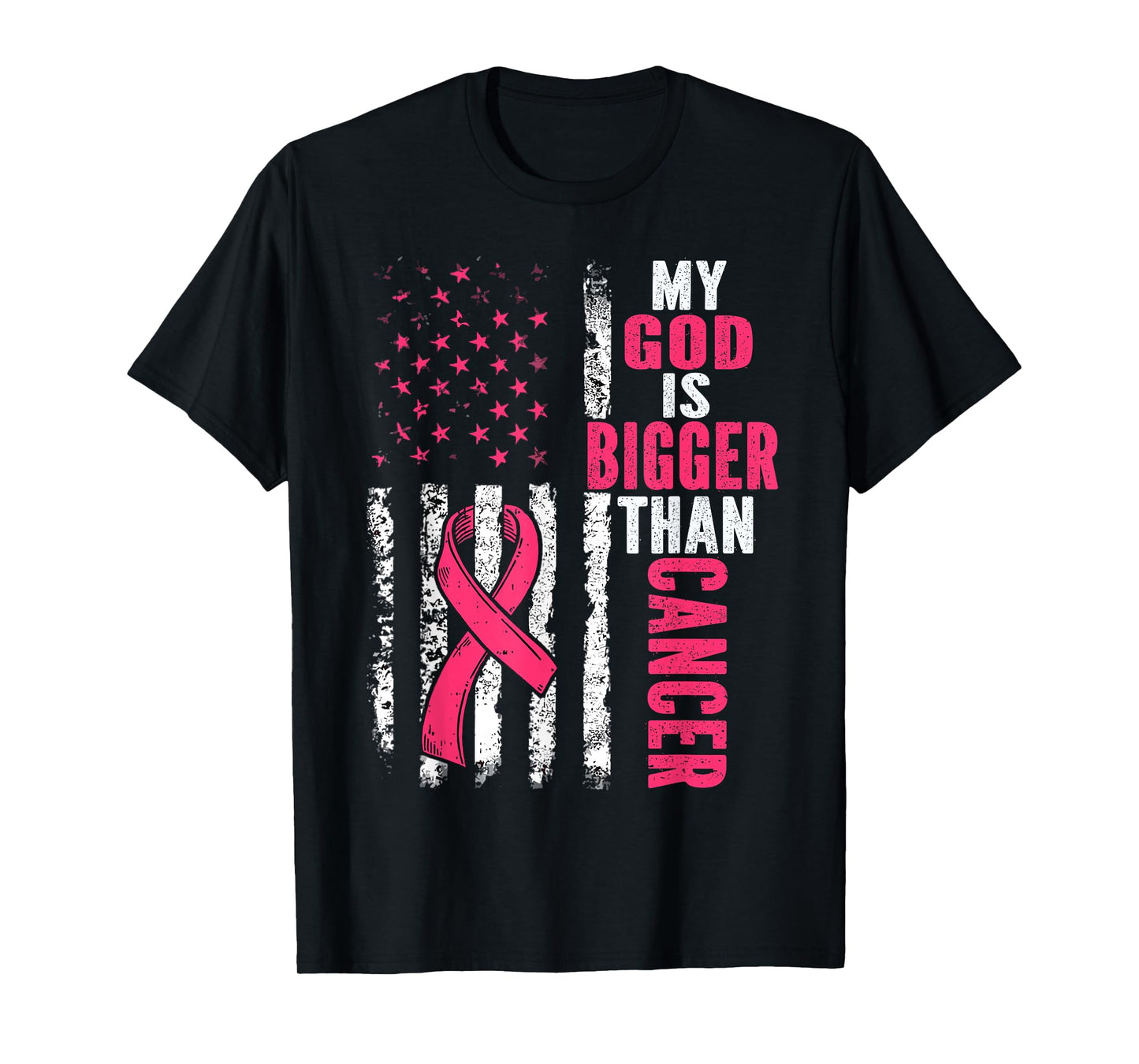 My God is Bigger Than Cancer Breast Cute Pink Ribbon Jesus T-Shirt