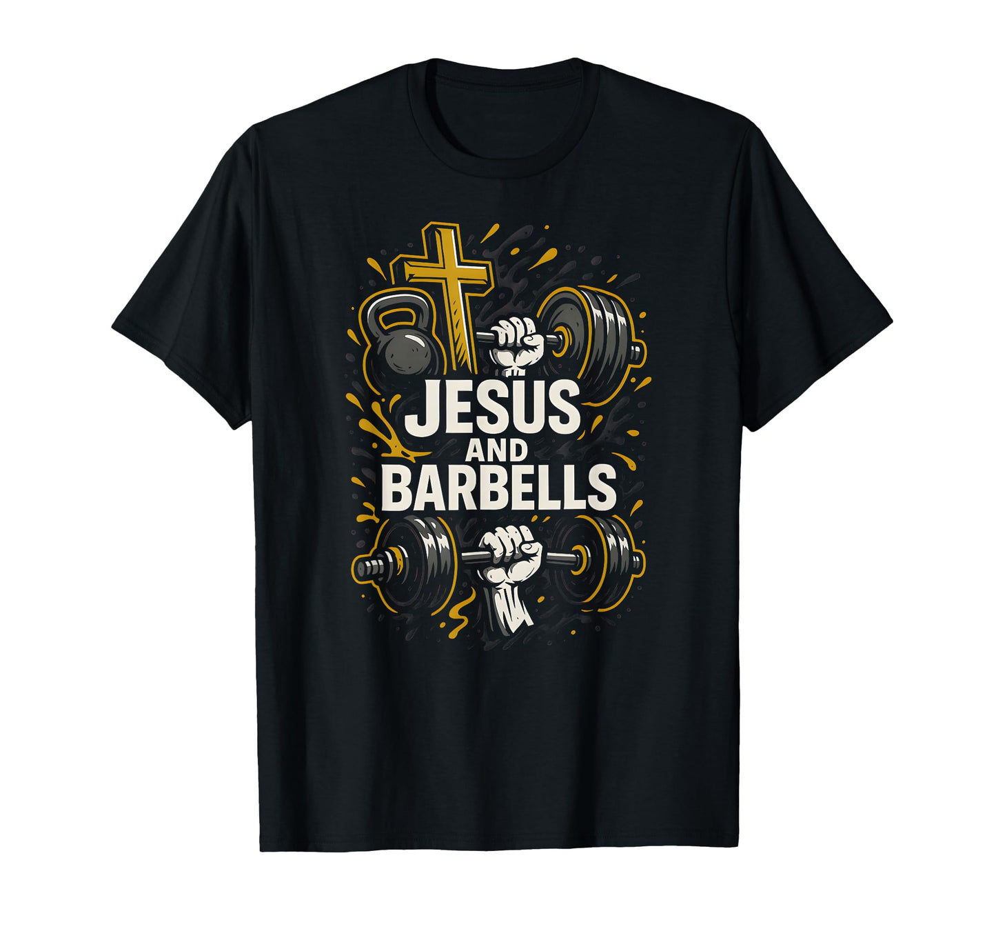Christian Fitness Jesus and Barbells Cool Mens Faith Apparel T-Shirt