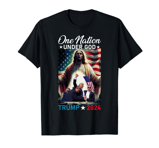 One Nation Under God Trump 2024 God American Flag Christian Women Men T-Shirt