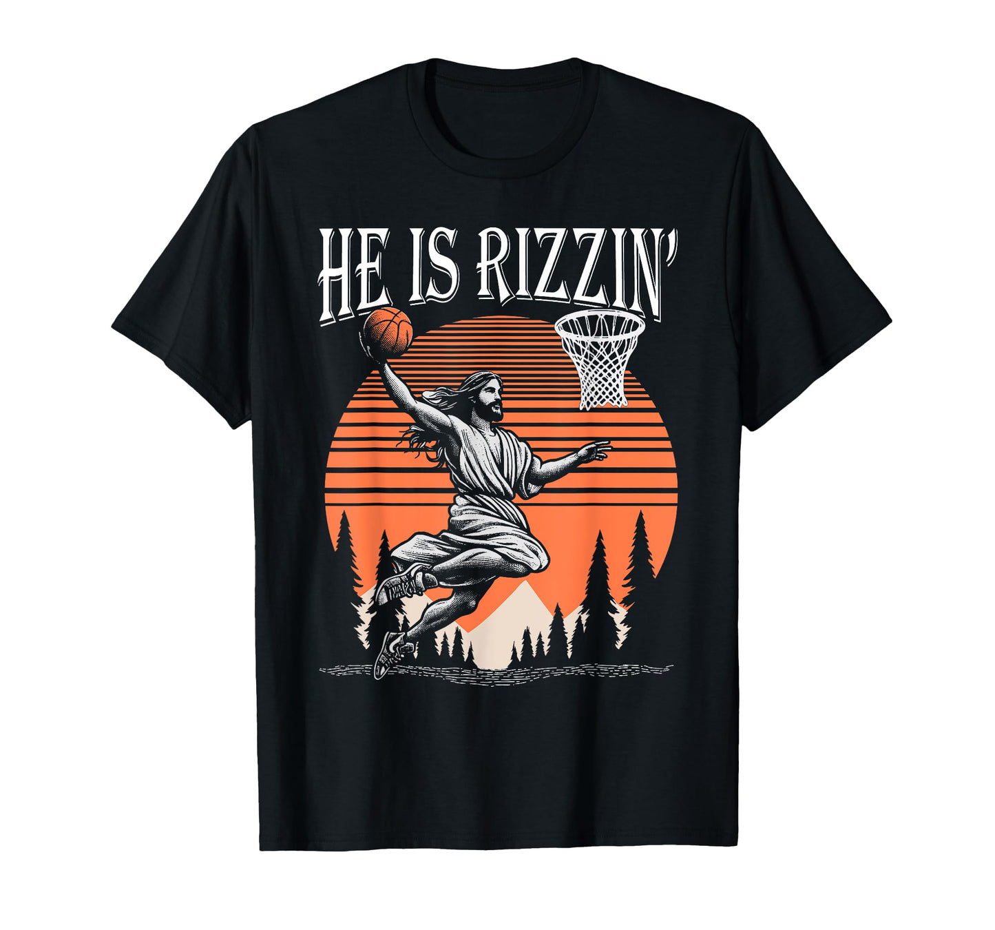 He Is Rizzin Funny Jesus Basketball Easter Christian Men Boy T-Shirt