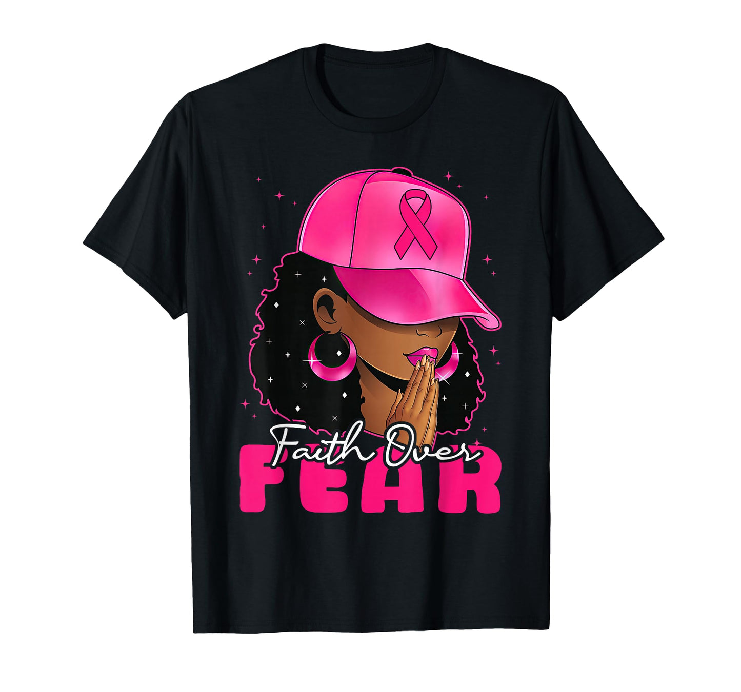 Faith Over Fear Christian Black Women Afro Breast Cancer T-Shirt