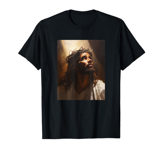 Jesus Christ In Light Wearing Crown Of Thorns Face Of Jesus T-Shirt