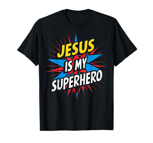 Jesus Is My Superhero Christian God Religious Comic Kids Boy T-Shirt