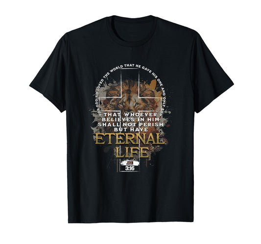John 3:16 Christian Cross Bible Jesus Lion Eternal Life T-Shirt