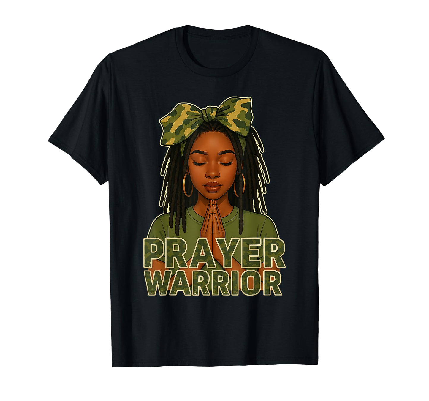 Prayer Warrior Locs Christian Black Woman Camo Bandana T-Shirt