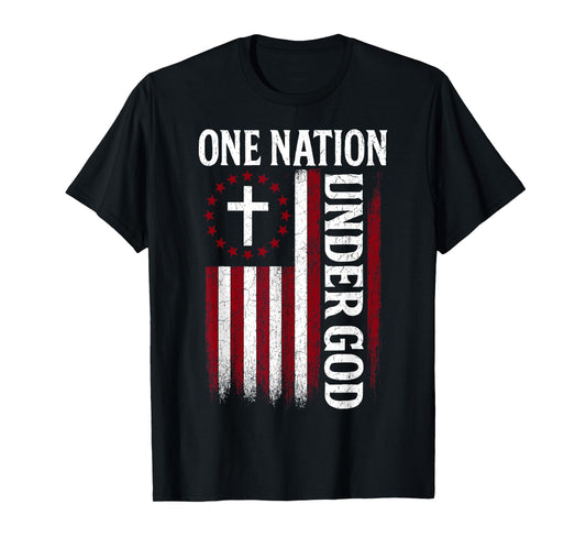 One Nation Under God Flag 4th of July Patriotic Christian T-Shirt