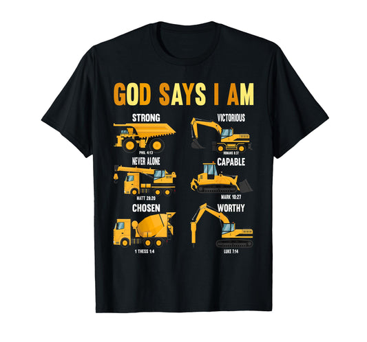 Toddler Kids God Says I Am Construction Bible Verse Truck T-Shirt