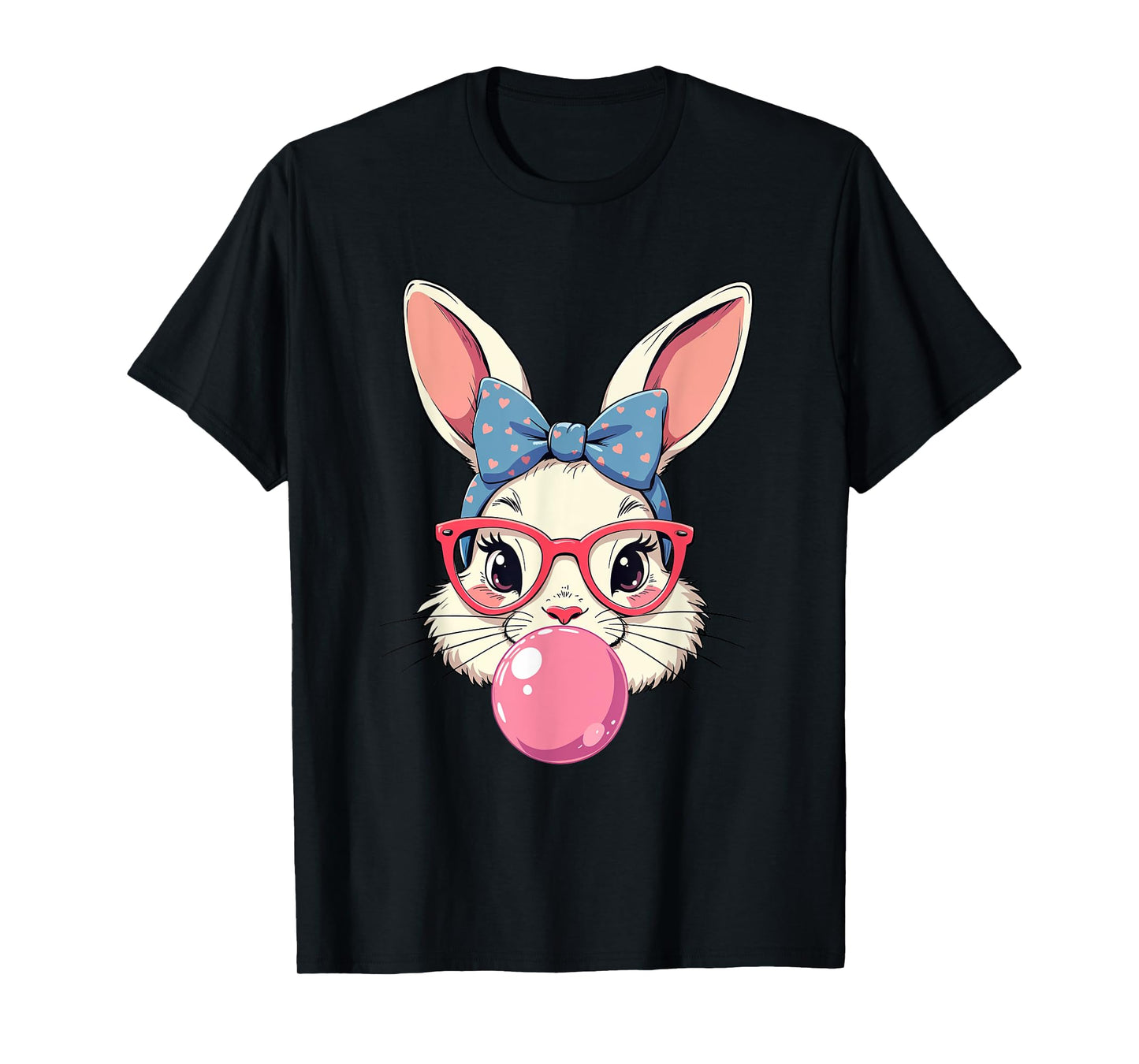 Cute Easter Day Bunny Face With Bandana Heart Glasses T-Shirt