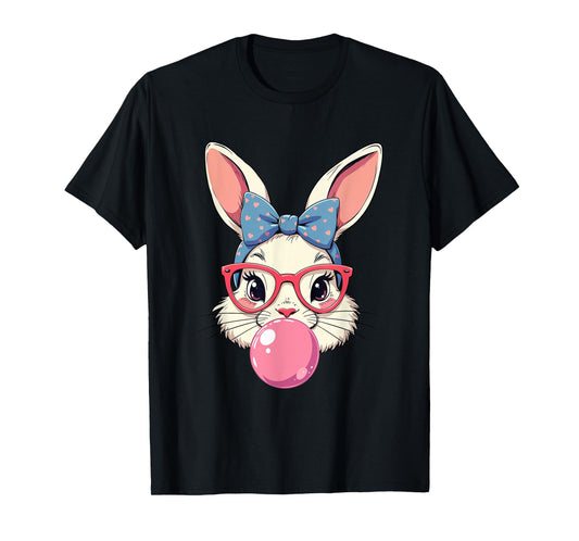 Cute Easter Day Bunny Face With Bandana Heart Glasses T-Shirt