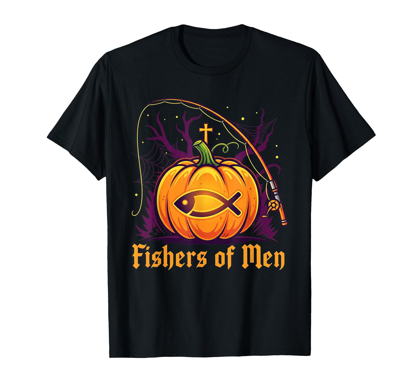 Fishers of Men Pumpkin Cross Christian Halloween Tee T-Shirt