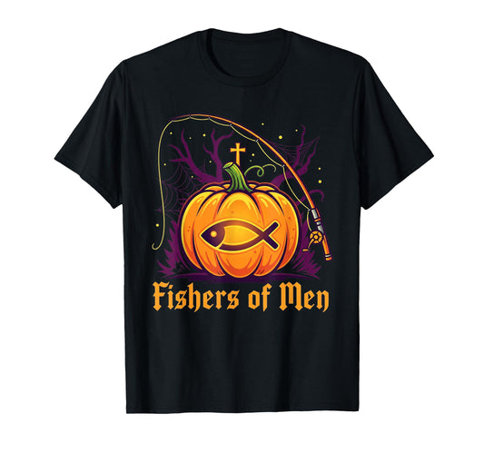 Fishers of Men Pumpkin Cross Christian Halloween Tee T-Shirt