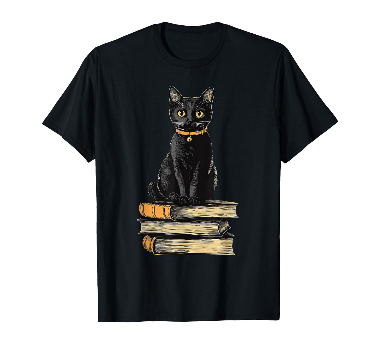 Black Cat Sitting On Books T-Shirt