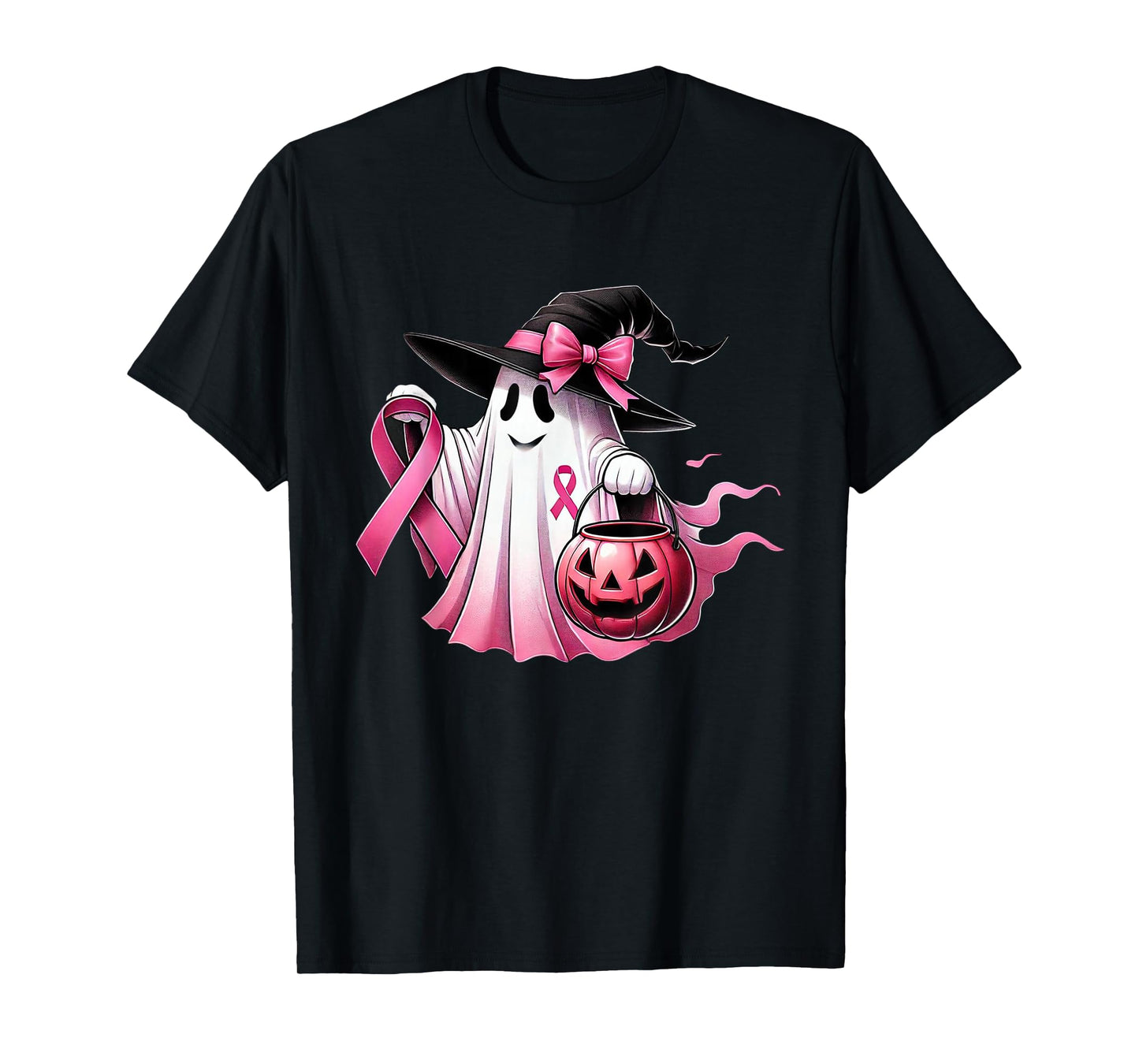 Pink Ribbon Ghost Witch Breast Cancer Awareness T-Shirt