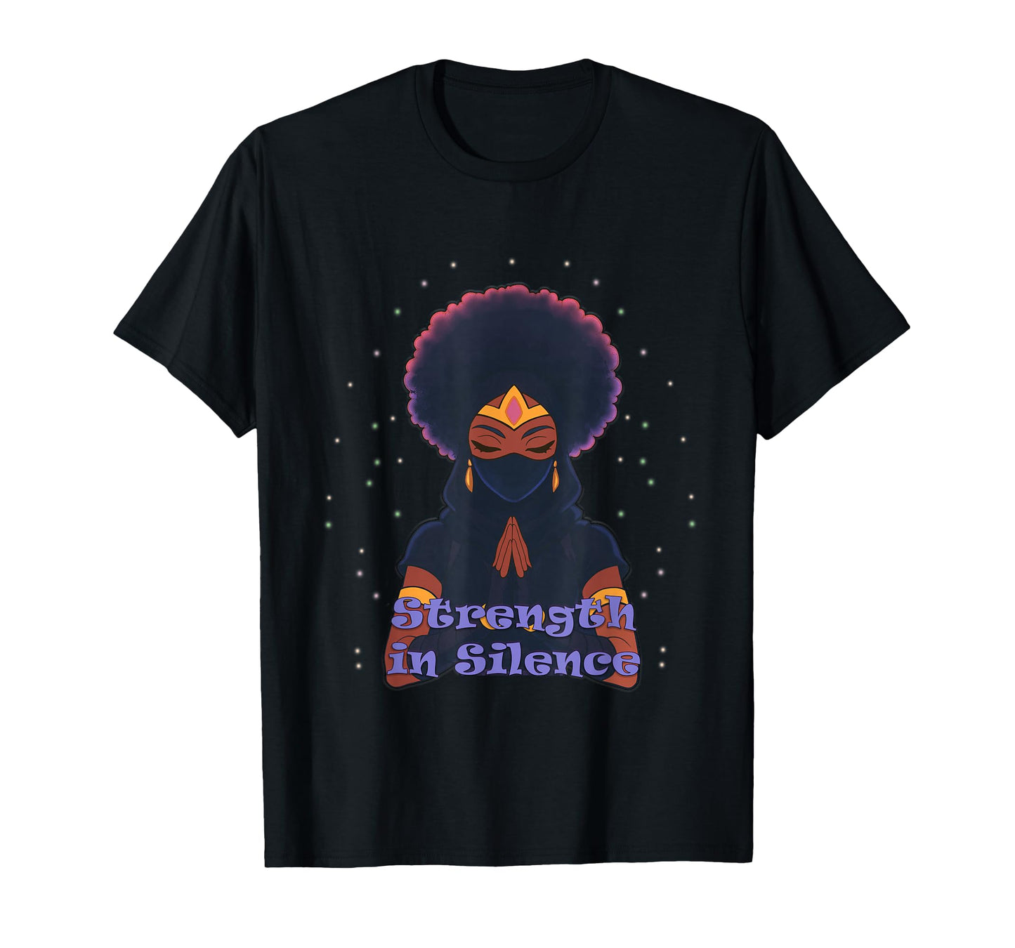 Strength in Silence | Afro Warrior Princess Praying Hands T-Shirt