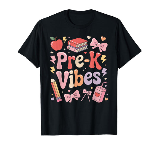 Pre-k Vibes Coquette Bow Back to School Teacher Prek T-Shirt