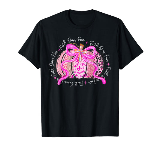 Faith Over Fear Preppy Pumpkin Christian Breast Cancer Fall T-Shirt