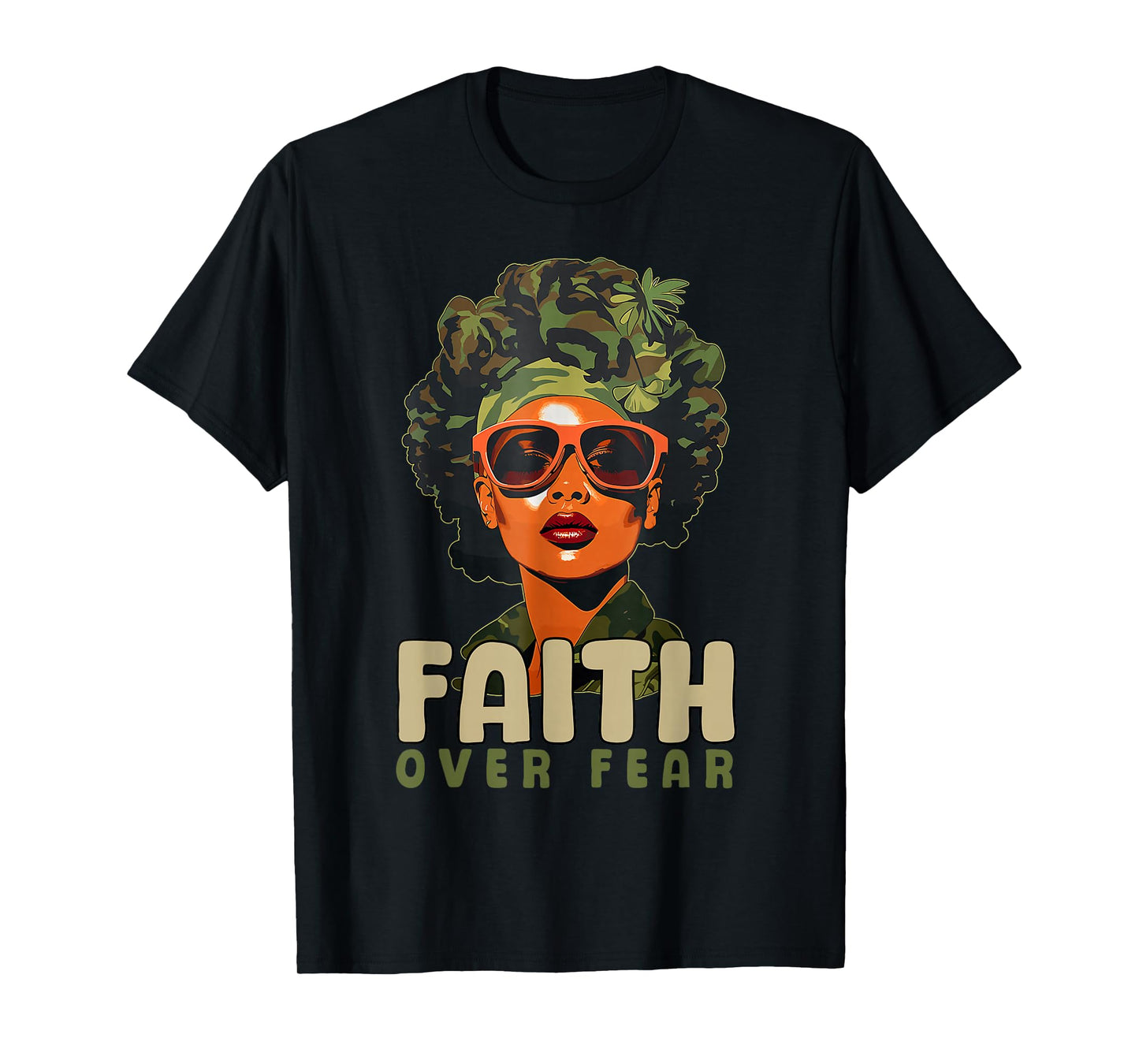 Faith Over Fear Christian Camo African American Afro Women T-Shirt