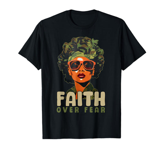 Faith Over Fear Christian Camo African American Afro Women T-Shirt