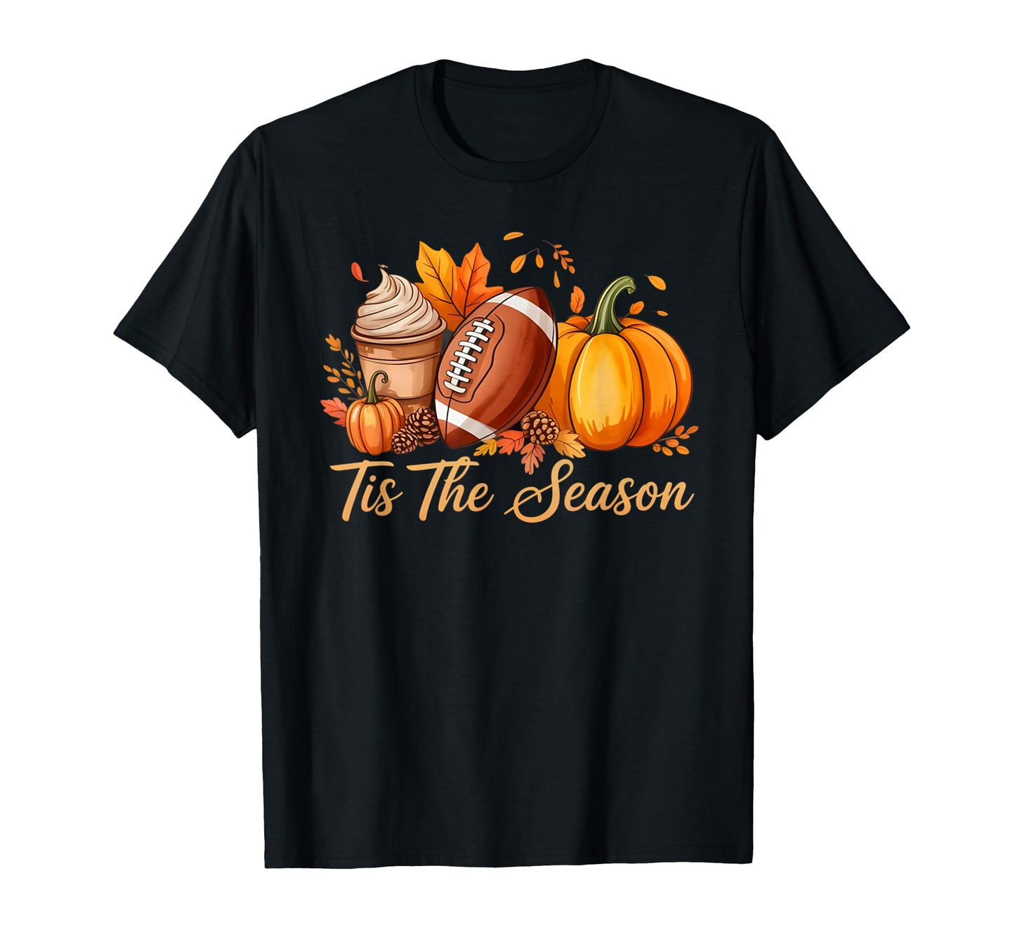 Tis The Season Fall Thanksgiving Pumpkin Spice Football Tee T-Shirt