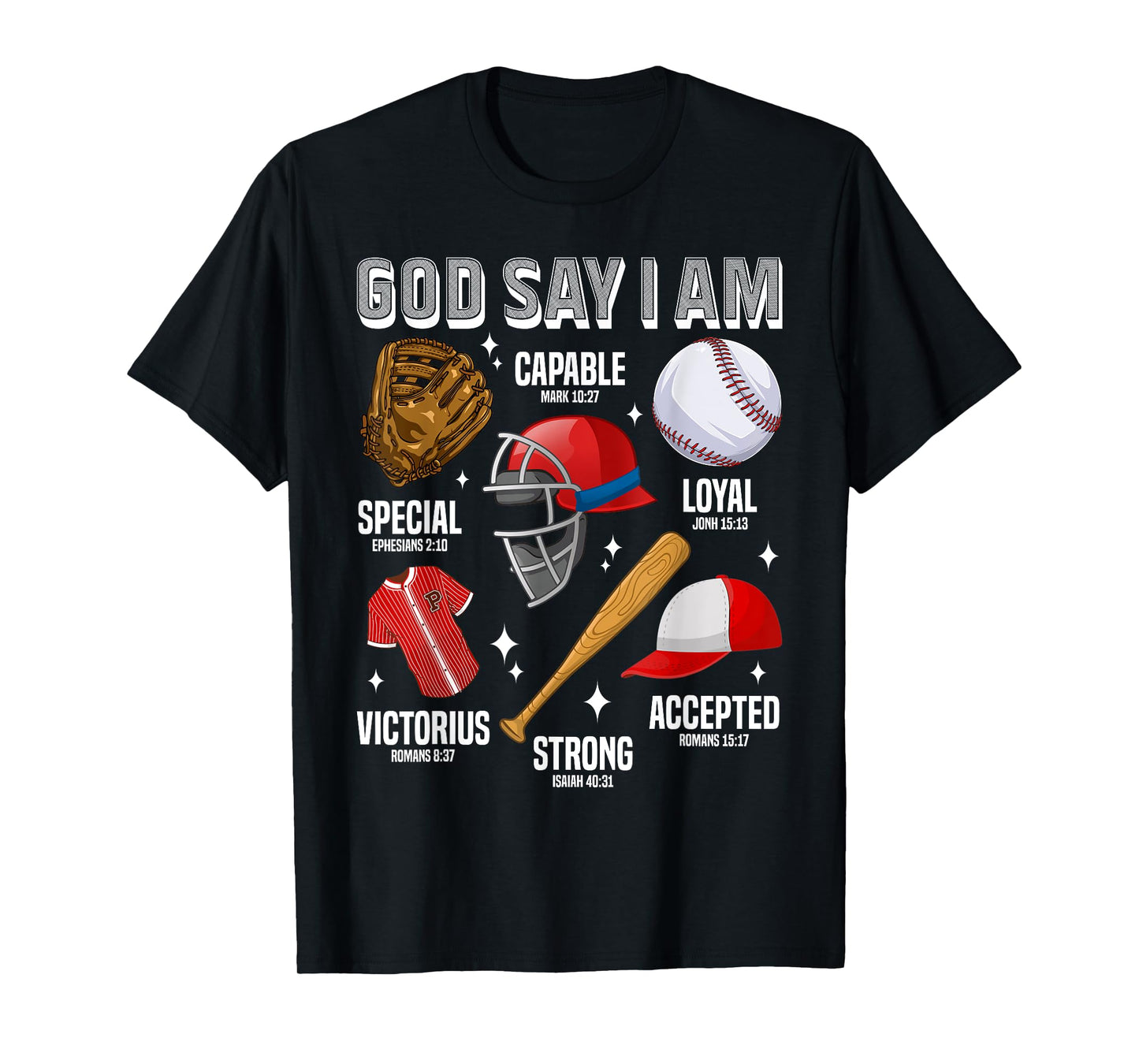 Funny God Says I Am Baseball Player Catcher Pitcher Boys Men T-Shirt