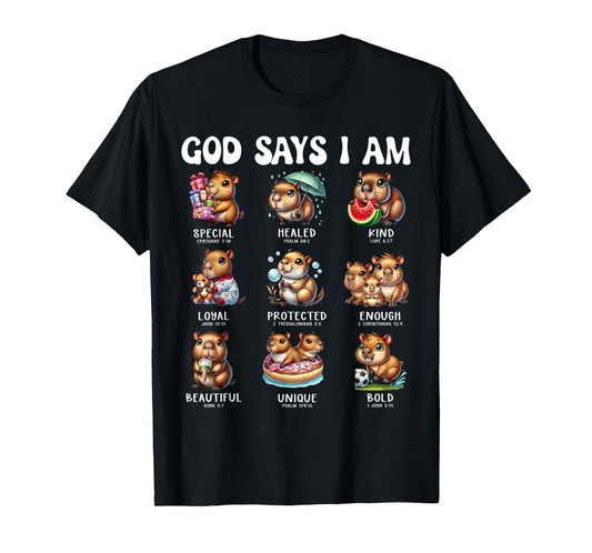 God Says I Am Cute Capybara Scripture Bible Design T-Shirt