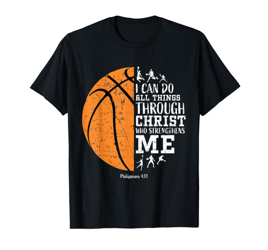 Christian Basketball Gifts Boys Philippians 4:13 Jesus Faith T-Shirt