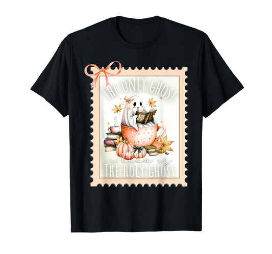 The Only Ghost I Know is The Holy Ghost Stamp Bow Halloween T-Shirt
