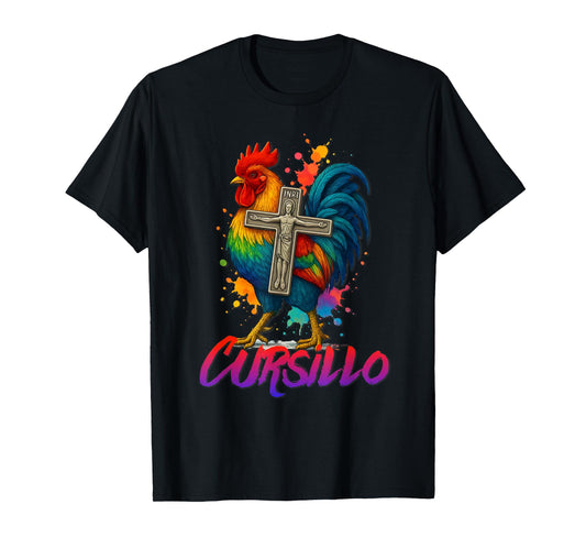 DeColores Cursillo Rainbow Rooster Catholic T-Shirt