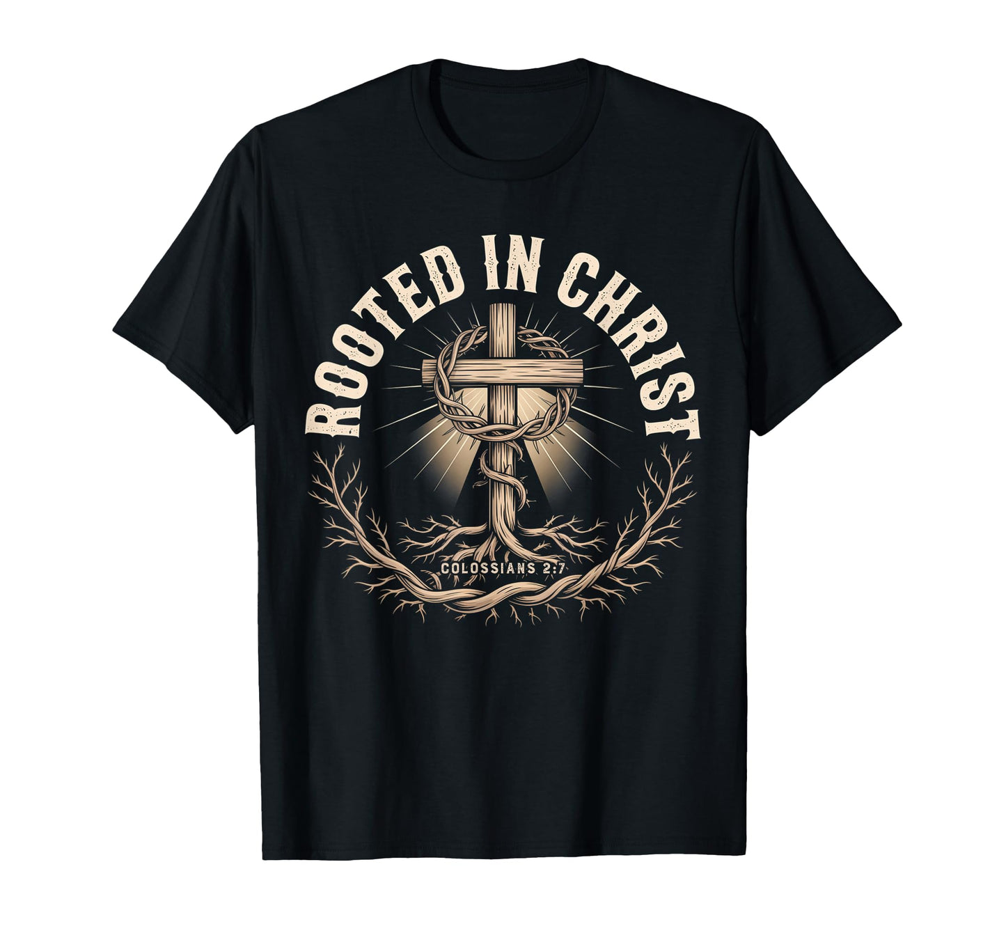 Vintage Stamp Rooted in Christ, Jesus Shirts Christian Cross T-Shirt