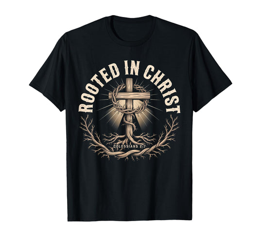 Vintage Stamp Rooted in Christ, Jesus Shirts Christian Cross T-Shirt