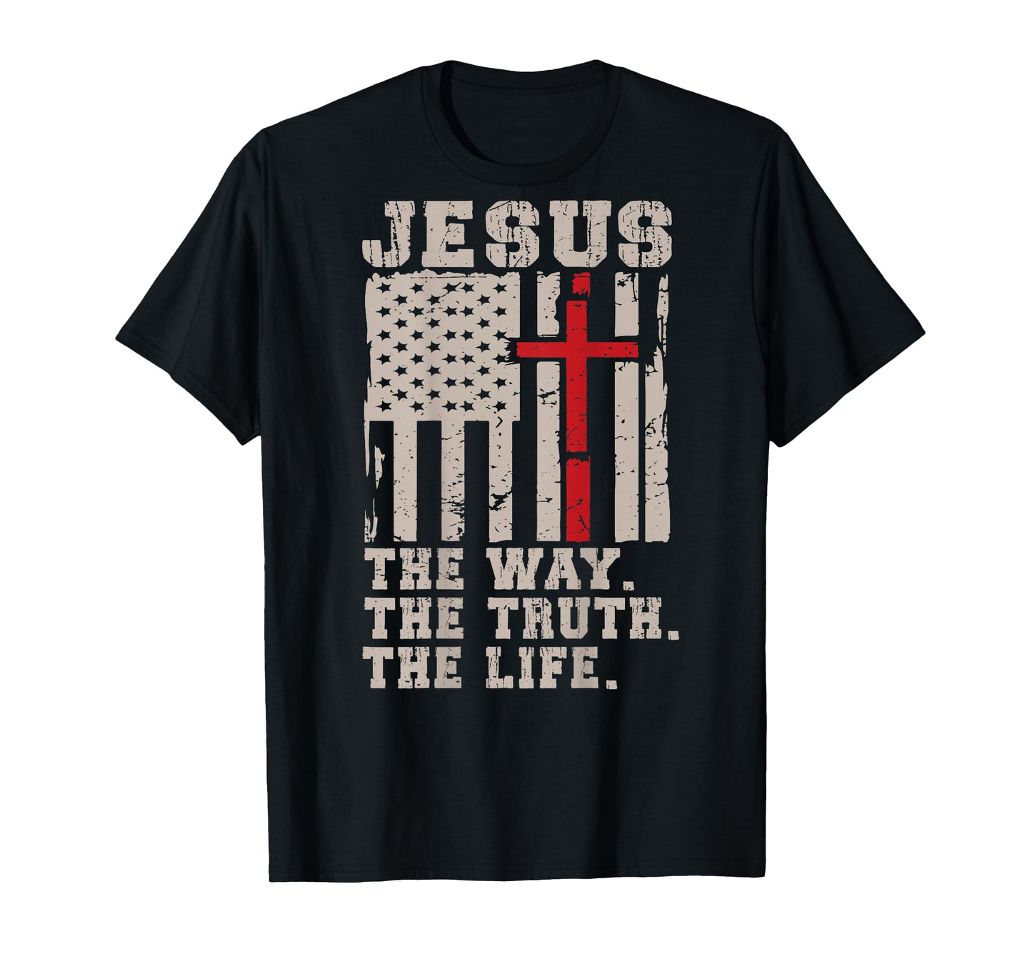 On-Back Jesus Way Truth Life Patriotic Christian Faith Cross T-Shirt