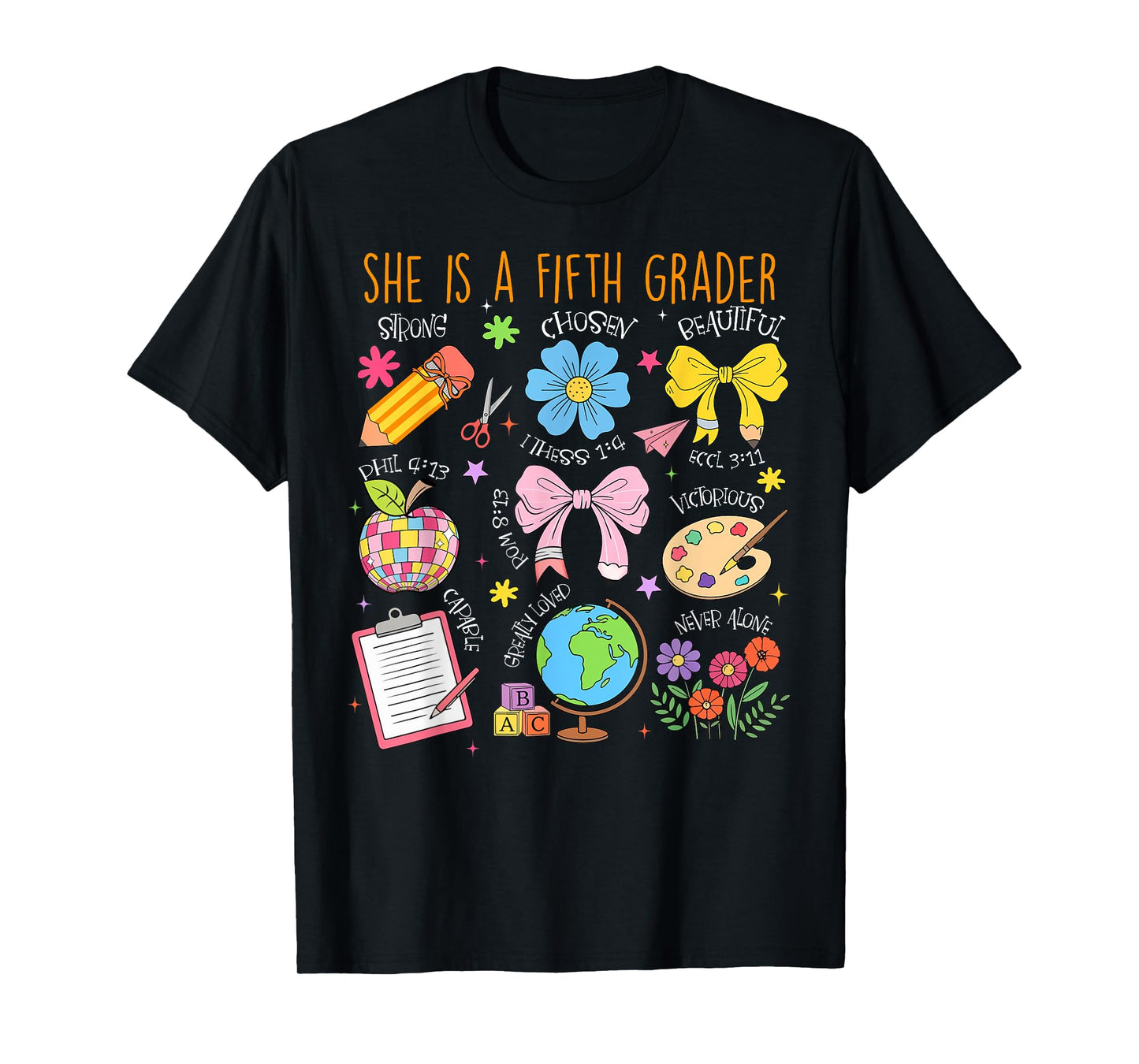 She Is A Fifth Grader Bible Verses Back To School Floral T-Shirt