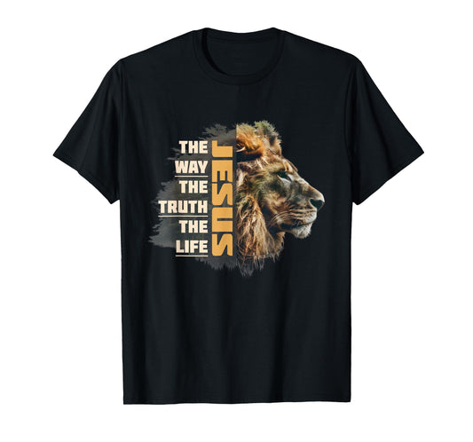 Jesus The Way Truth Life Lion Faith Christian Religious T-Shirt