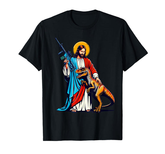 Jesus and Raptor Shirt, Funny AR15 2nd Amendment Patriotic T-Shirt
