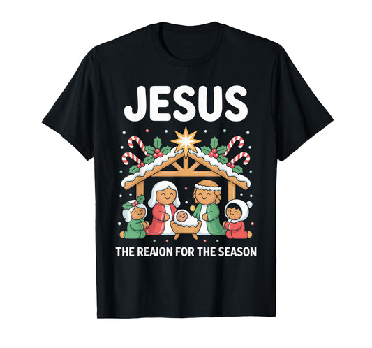 Jesus The Reason for The Season Christmas Spirit Nativity T-Shirt
