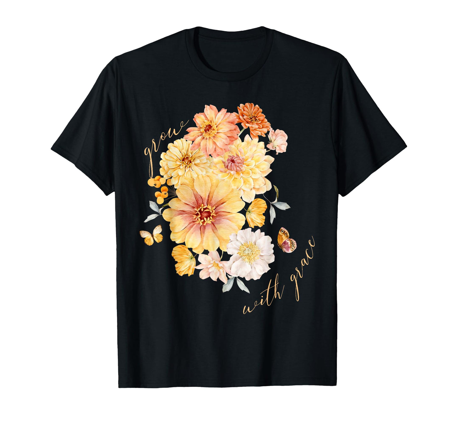 Floral Grow with Grace Autumn Fall Thanksgiving Christian T-Shirt