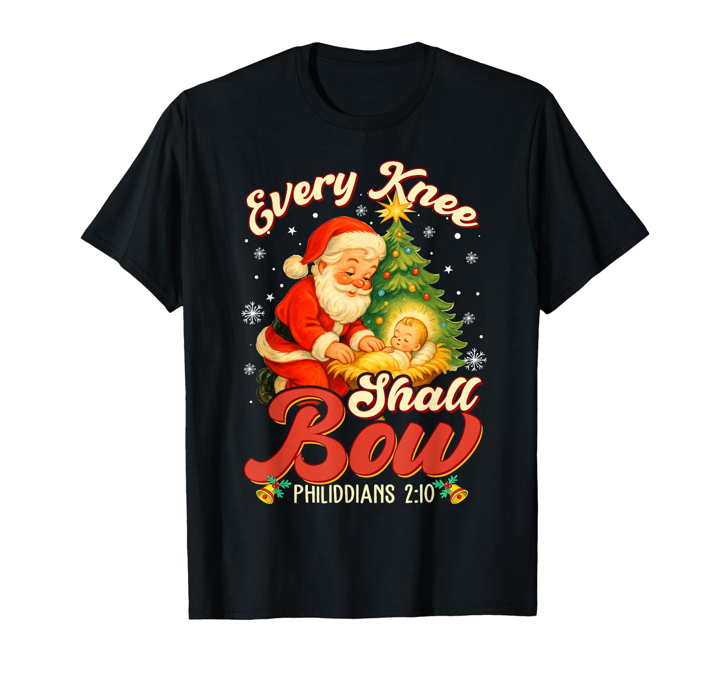 Every Knee Shall Bow Santa Christmas Nativity Scene Vintage T-Shirt