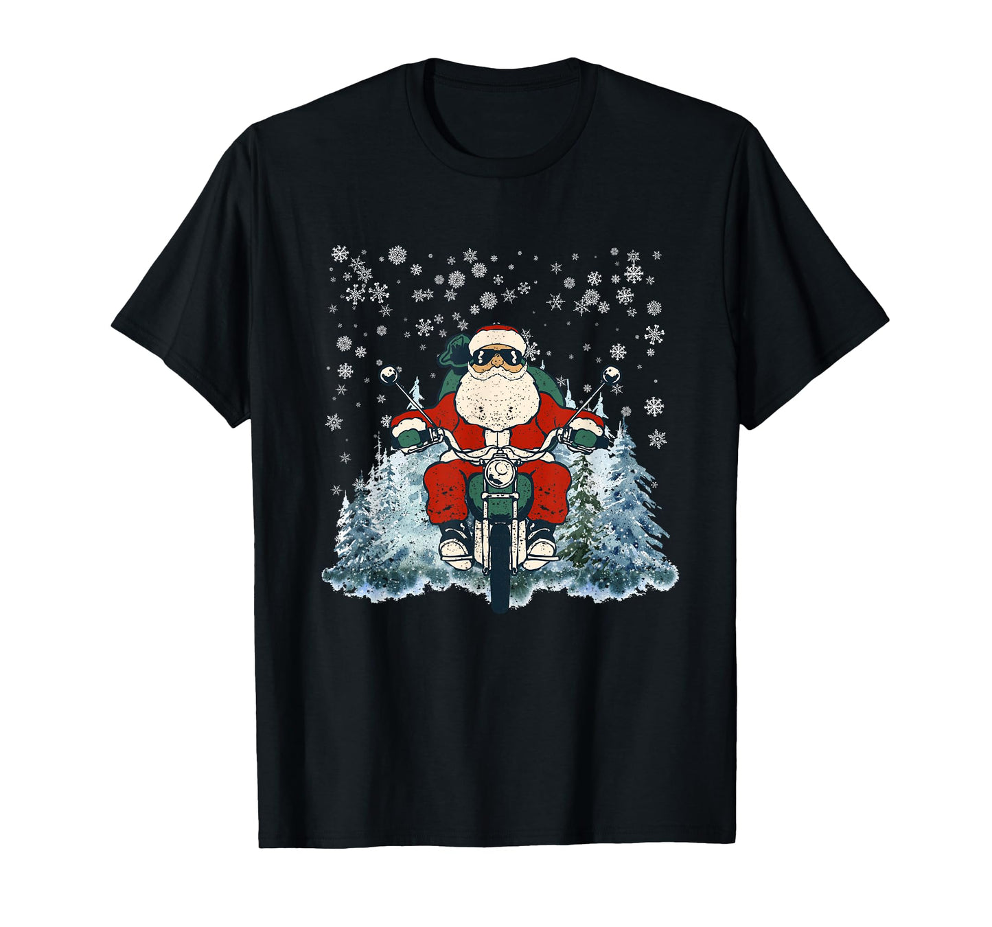 Biker Santa Claus On Motorcycle Funny Christmas Biking Ride T-Shirt