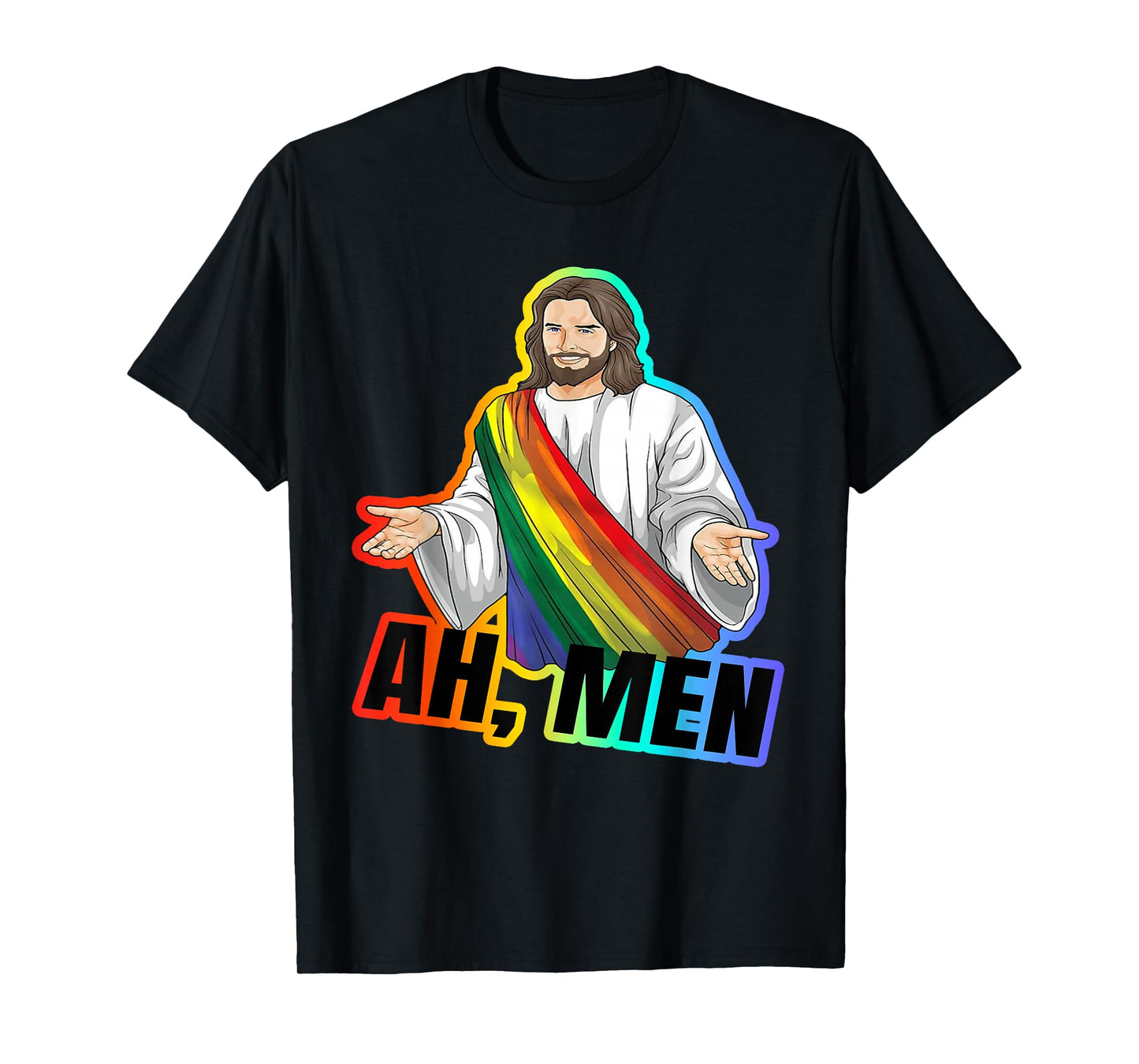 Ah, Men Gay Jesus Funny LGBTQ Pride Atheist Meme Tee T-Shirt