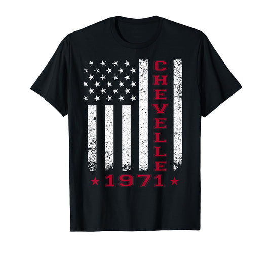 American Flag Jersey Style Chevelle 71 1971 Muscle Car T-Shirt
