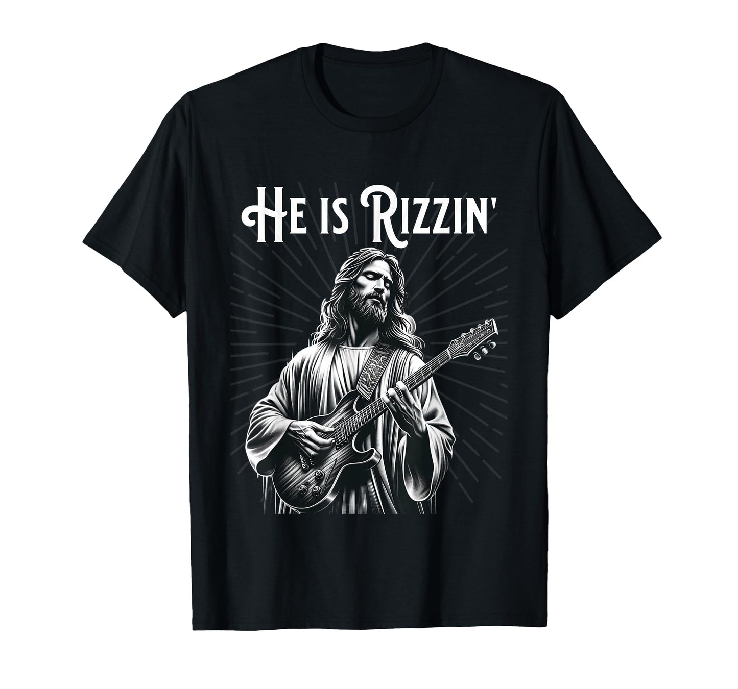 Funny Rizz Rif He is Rizzin Jesus Playing Guitar T-Shirt