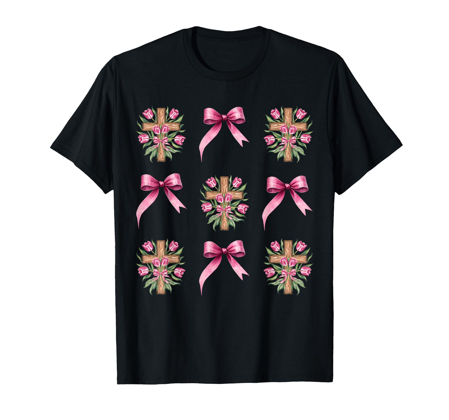 Religious Cross Pink Bow Soft Girl Prayer Christian Jesus T-Shirt
