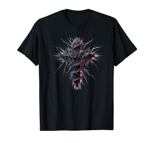Christian Cross Punk Art Style Distressed Crown of thorns T-Shirt
